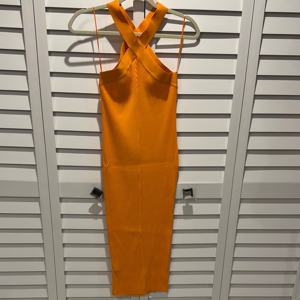 Zara NWT Orange ribbed Halter Sheath Midi Dress, very stretchy. - Picture 5 of 7